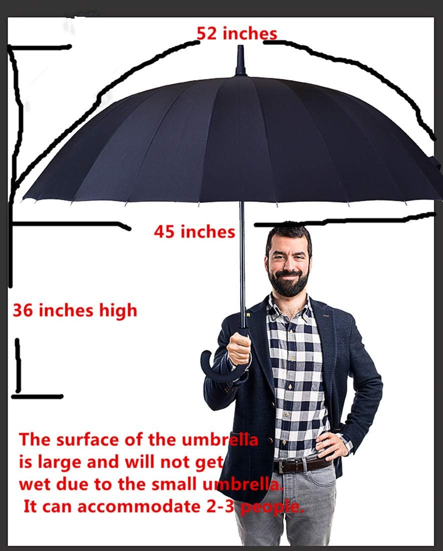 Unisex Compact Travel Cane Umbrella 24 Ribs Large Windproof Sun Rain Canopy Auto Open Black