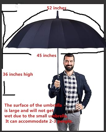 Compact Travel Cane Umbrella 24 Ribs Large Windproof Rain Canopy
