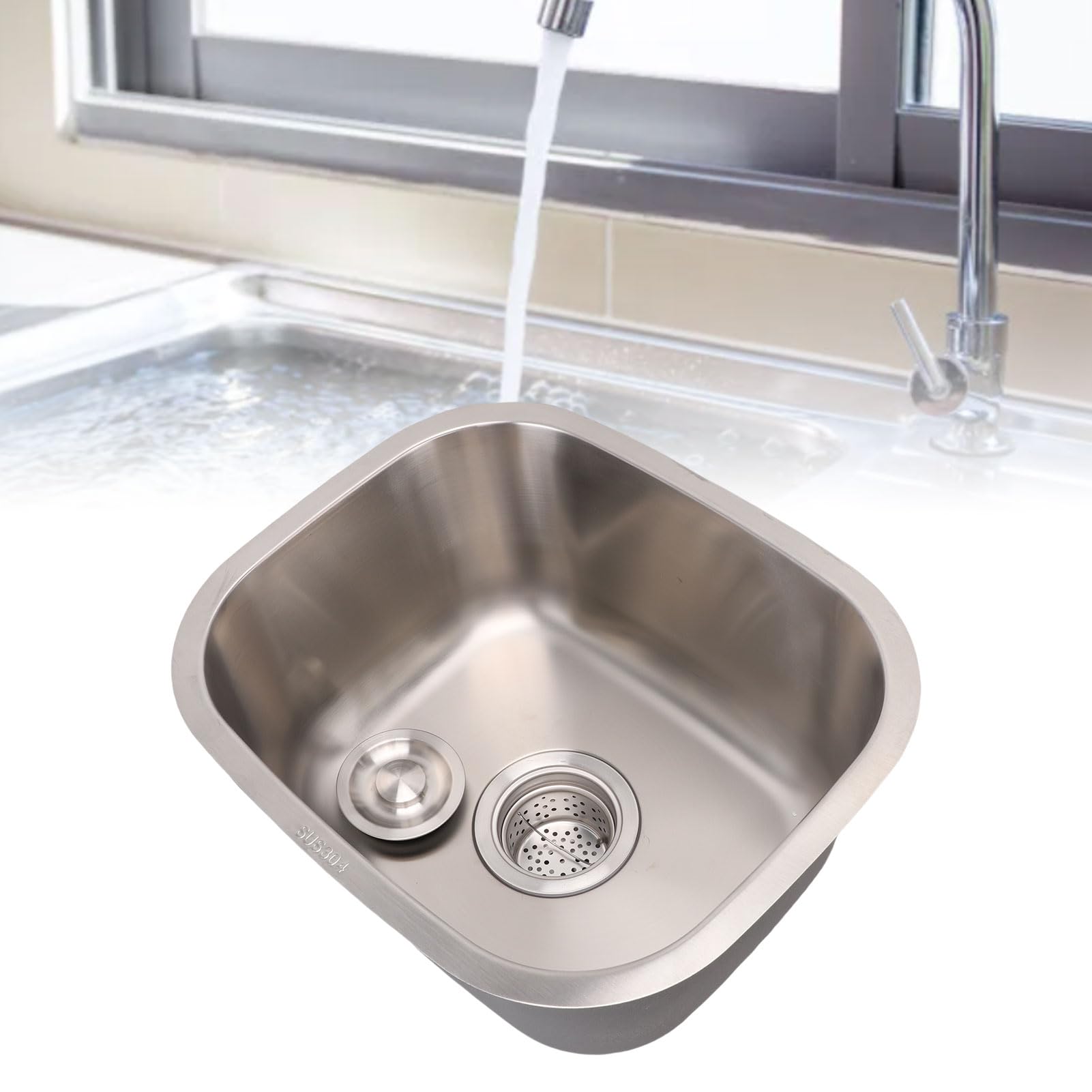 Lavello da a Vasca Singola, Lavabo Sottopiano in Acciaio Inossidabile 304 con Design Integrato, Ideale per, Bar, Bagno