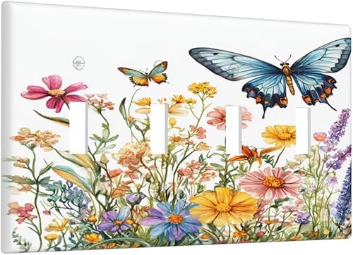 Xuejiaku Light Switch Cover Plate Rustic Colorful Flowers Butterfly Plant Floral