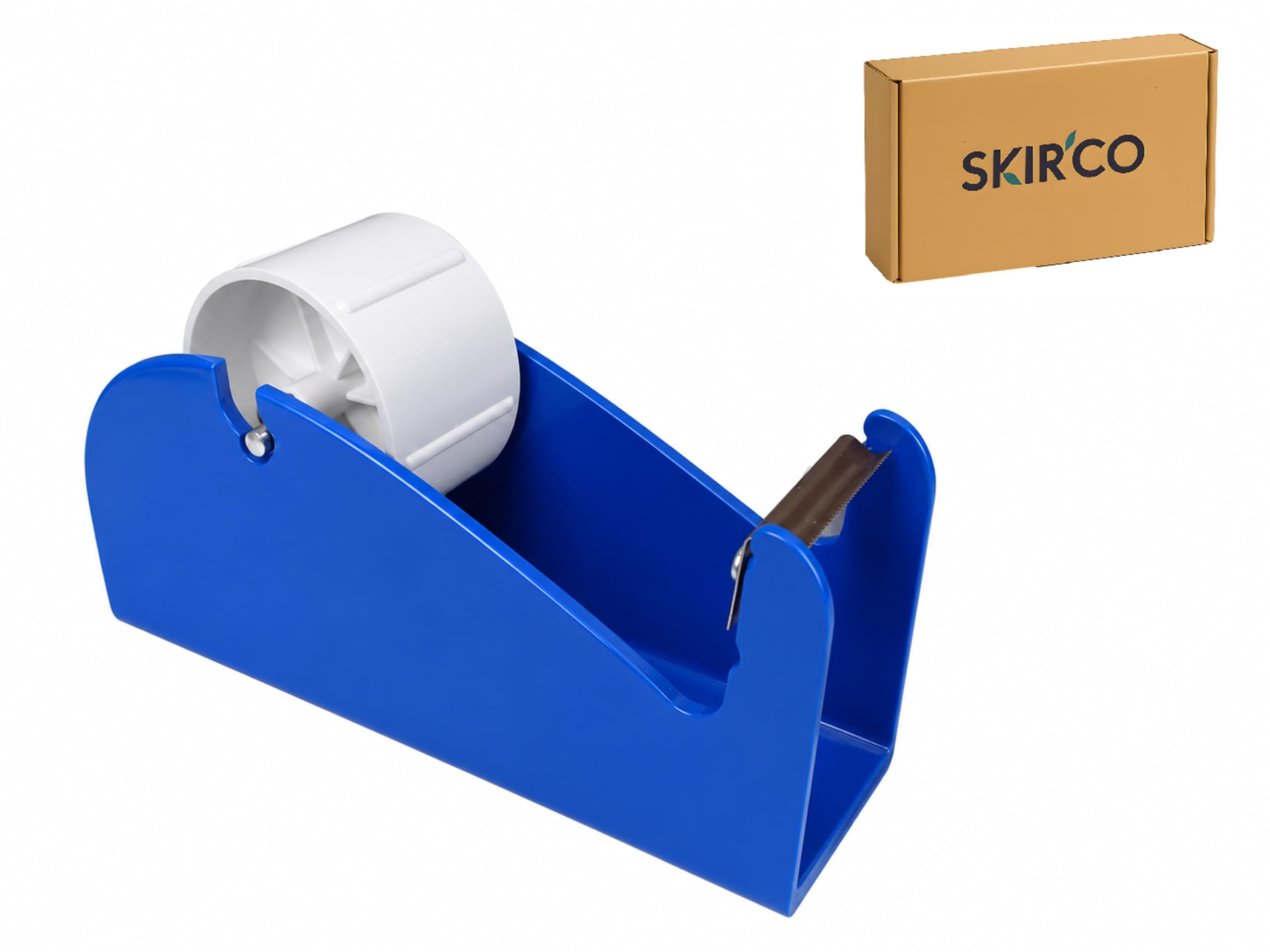 SKIR'CO Packbandabroller aus Metall, 50 mm breit, robuster Tisch-Klebebandabroller, solide Metallkonstruktion, rutschfeste Unterseite, blaue Farbe