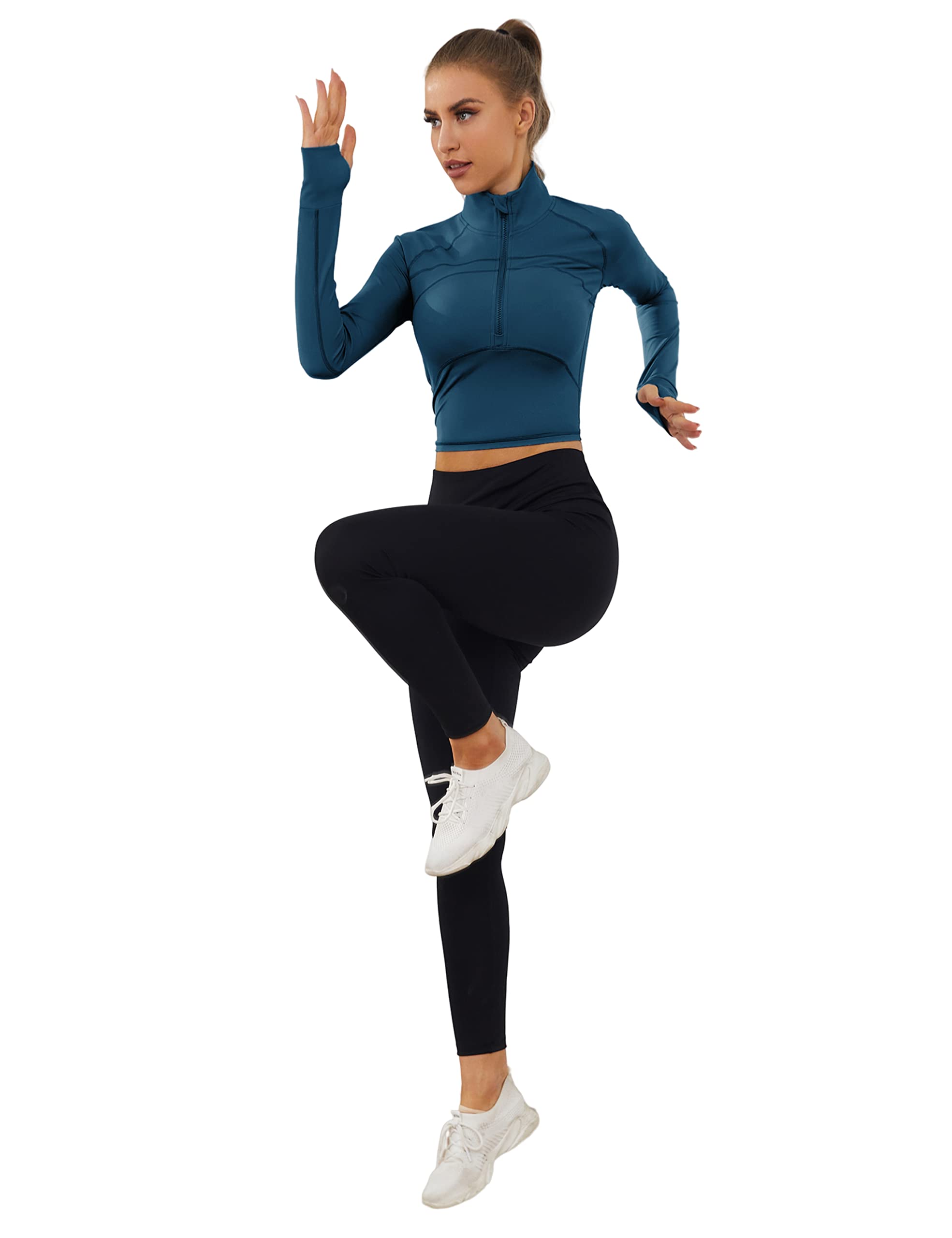 UANEO Long Sleeve Cropped Workout Tops for Women Gym Yoga Athletic Tops 1/2 Zip Jackets