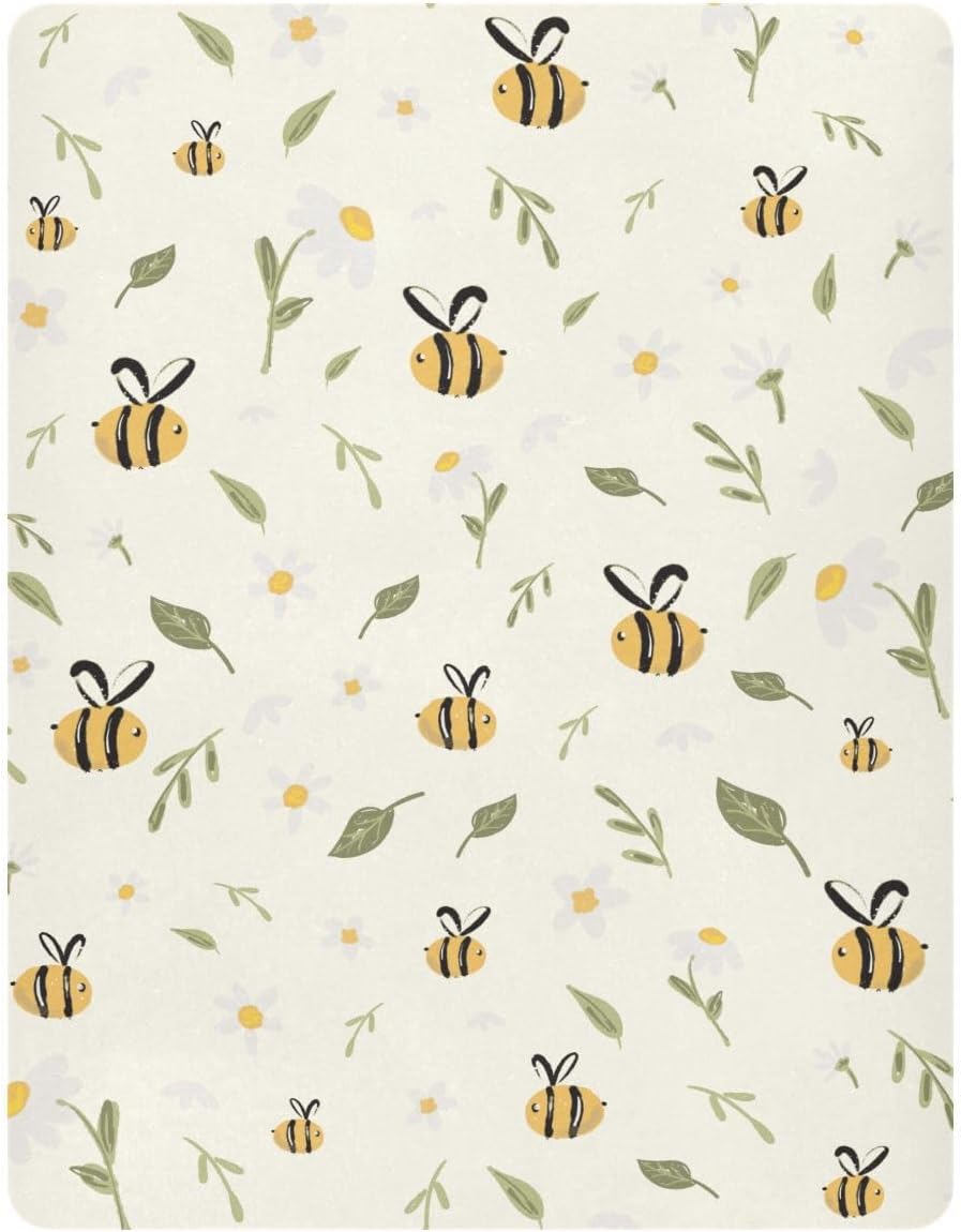 Bee Honey Crib Sheets for Neutral Bassinet Play Sheets,Sheets Toddler Bed Sheets for Baby Boys Girs 39 * 27 * 5in