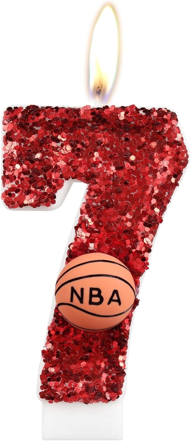 Birthday Candle Number 7 Red NBA Birthday Cake Candle with Red Basketball Birthday Candle 7th,Birthday Party Kids Adults Numeral Anniversary Celebrations Supplies,Fun and Unique Party Decor