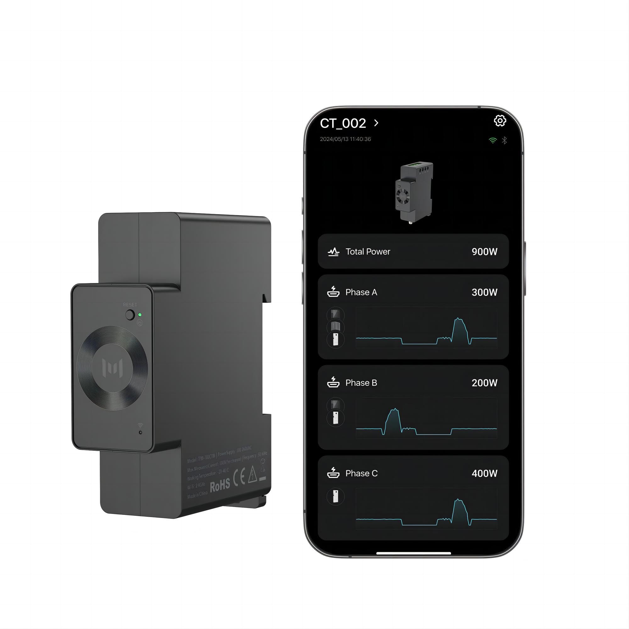 MARSTEK Smart Stromzähler CT002,Echtzeit-Energiemonitor für 1- & 3-Phasen-Anlagen, WLAN & Bluetooth, PV-ready, 10 Jahre Garantie,Stromkosten bis 30% sparen,0% MwSt für Privatpers