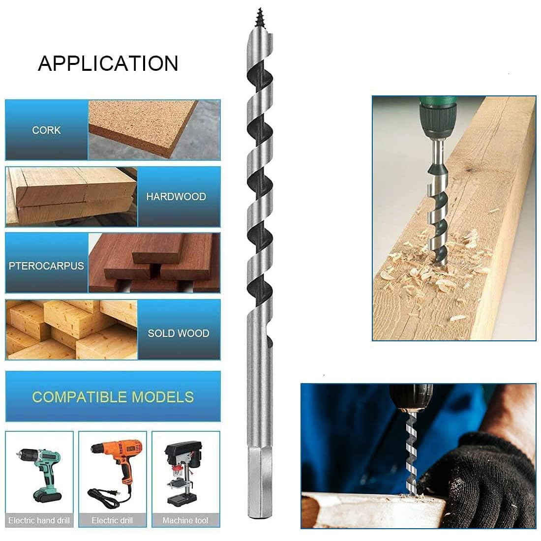 Holzbohrer Set 460mm Extra Lang 5 Stück Schlangenbohrer-Satz Ø 12/14/16/18/20 mm Holzbohrer Schnelle Präzise Bohrungen Spezieller für Holz Kunststoff