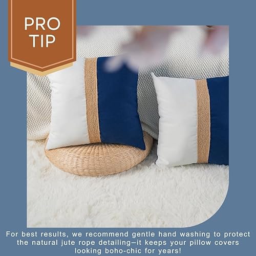 Miniatura 9 de Paquete de 2 fundas de almohada con textura de cuerda de yute caqui, 18 x 18 pulgadas, suaves, bohemias, neutrales, decorativas, para sofá, cama y