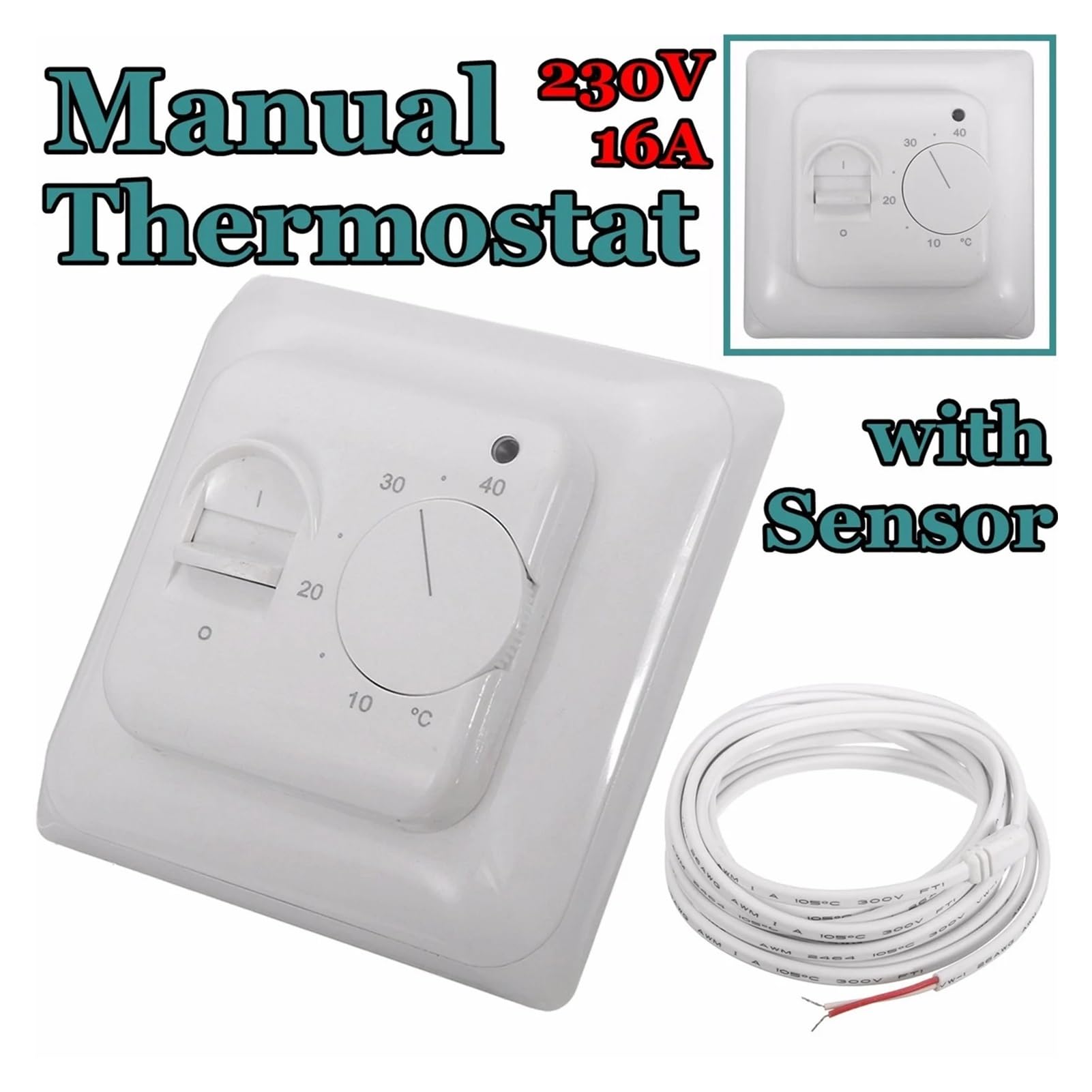 Termostato meccanico for riscaldamento a pavimento 230V 16A con interruttore di controllo della temperatura del sensore a pavimento Termostato manuale for riscaldamento a pavimento