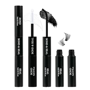 Bond and Seal Lash Glue 10ml Eyelash Cluster Glue Dual-Ended Tube, Black Lash Bond & Clear Eyelash Seal Strong Hold Waterproof Sweatproof Gentle Formula, Long-Lasting Eyelash Glue for Cluster Lashes