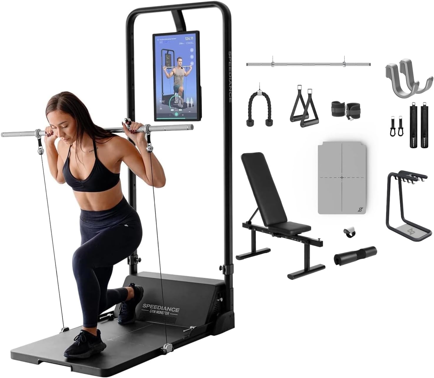Speediance Gym Monster, Works Plus & Gym Accessories Organizer & Adjustable Barbell Hooks & Extender Straps Bundle