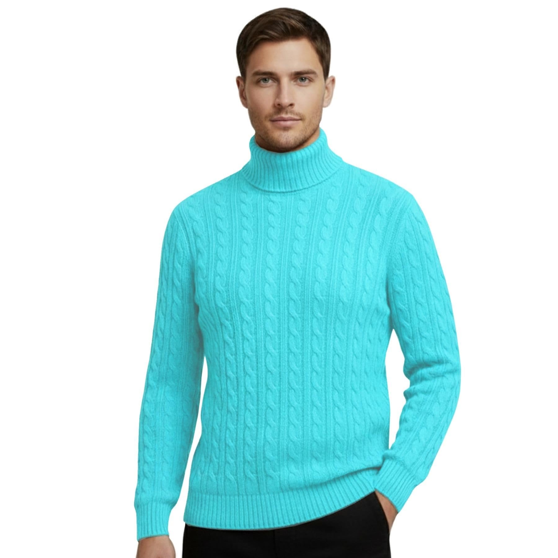 Hamishkane Mens High Polo Roll Neck Jumper, Cable Knitted Long Sleeve Turtle Neck Sweaters, Casual Pullover Winter Jumpers for Men UK Turquoise
