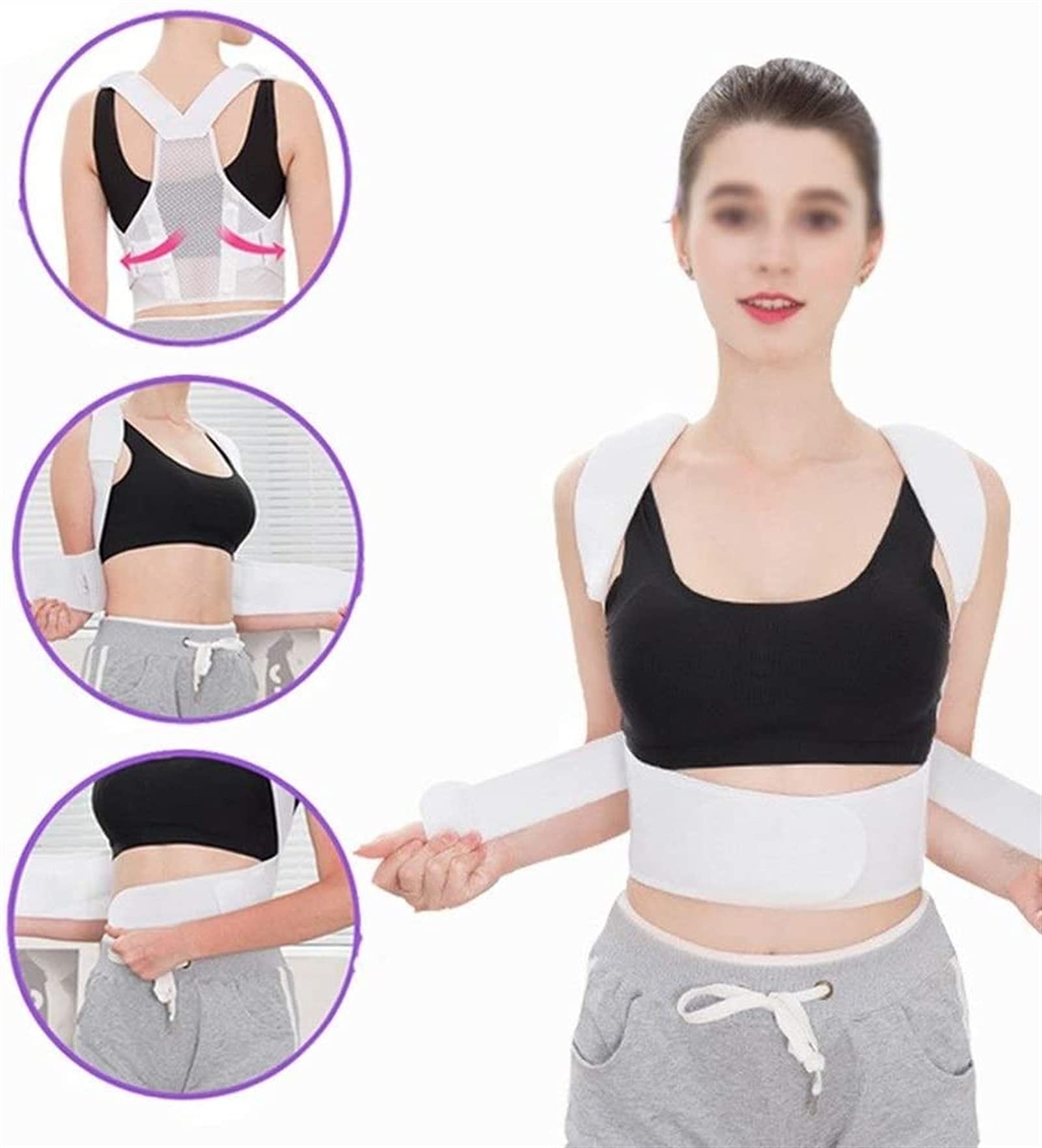 Corrector de Espalda, corrección Lumbar de Hombros y Columna Vertebral, Faja Adelgazante Sexy, cinturón térmico de protección para Fitness, Blanco-Grande