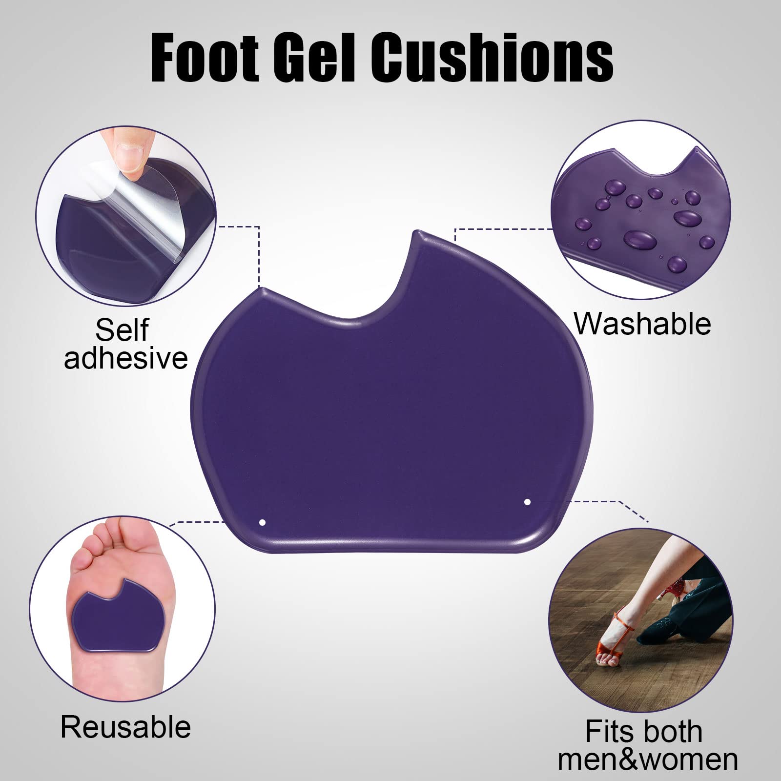 Vabean 8 almohadillas de gel para bailarina, almohadillas de gel para aliviar el estrés y el cuidado de los pies, color morado