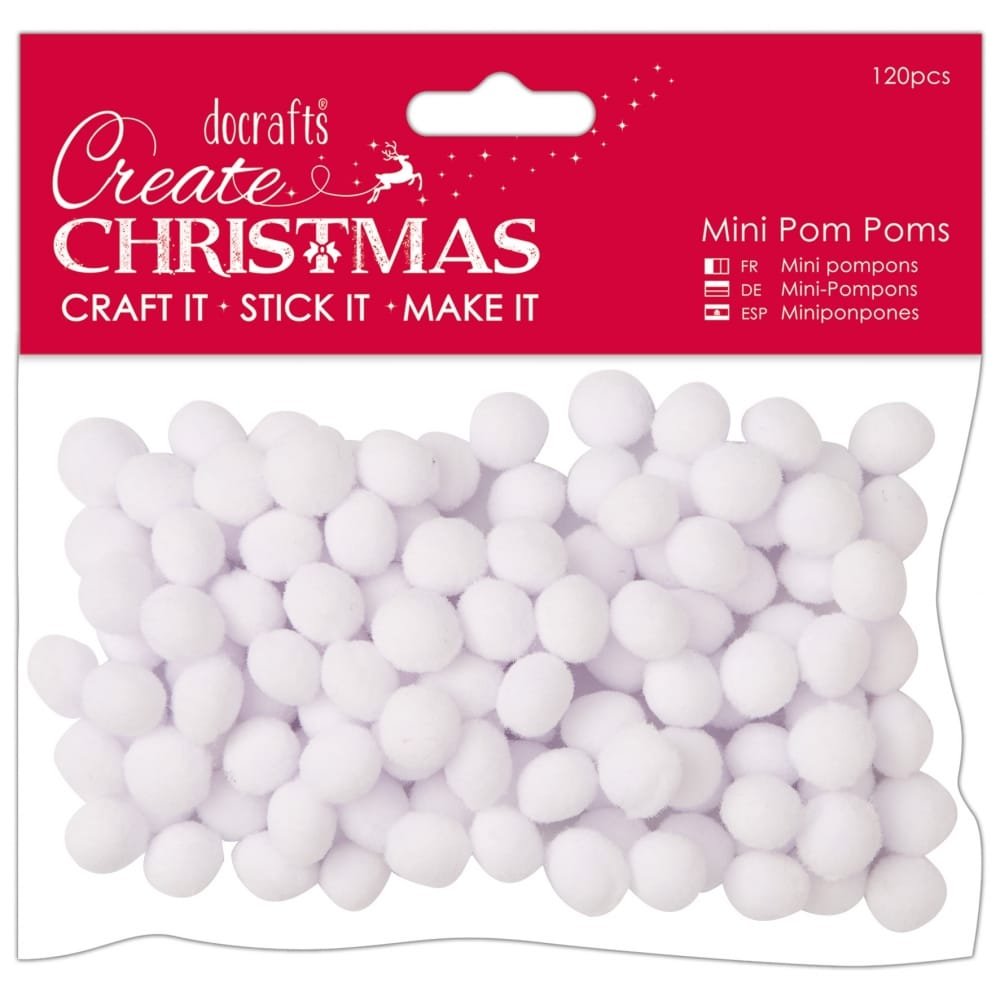 Papermania Red Create Christmas Mini Pom Poms 120 Pieces Art, Craft Supplies, Christmas Decoration, Small Tiny Colou Fluffy Ball