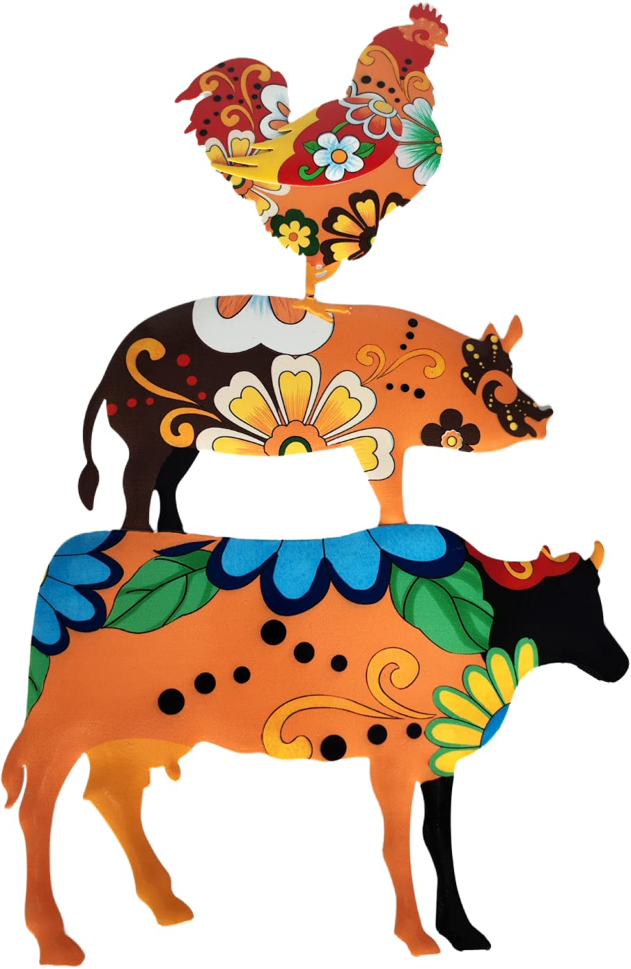 YSong Farmhouse Metal Chicken, Pig and Cow 3 in 1 Wall Decor 17" Wall Art Backyard Decorations Farmhouse Yard Garden Decor, Wall Sculptures Hanging in Indoor Outdoor Living Room, Garden, Patio