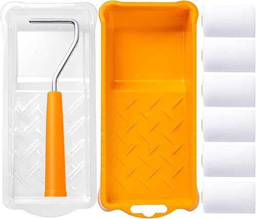 Mister Rui Rodillo de pintura de espuma, kit de 9 mini rodillos de pintura de 2 pulgadas, rodillo de pintura pequeño con bandeja y forro, rodillos