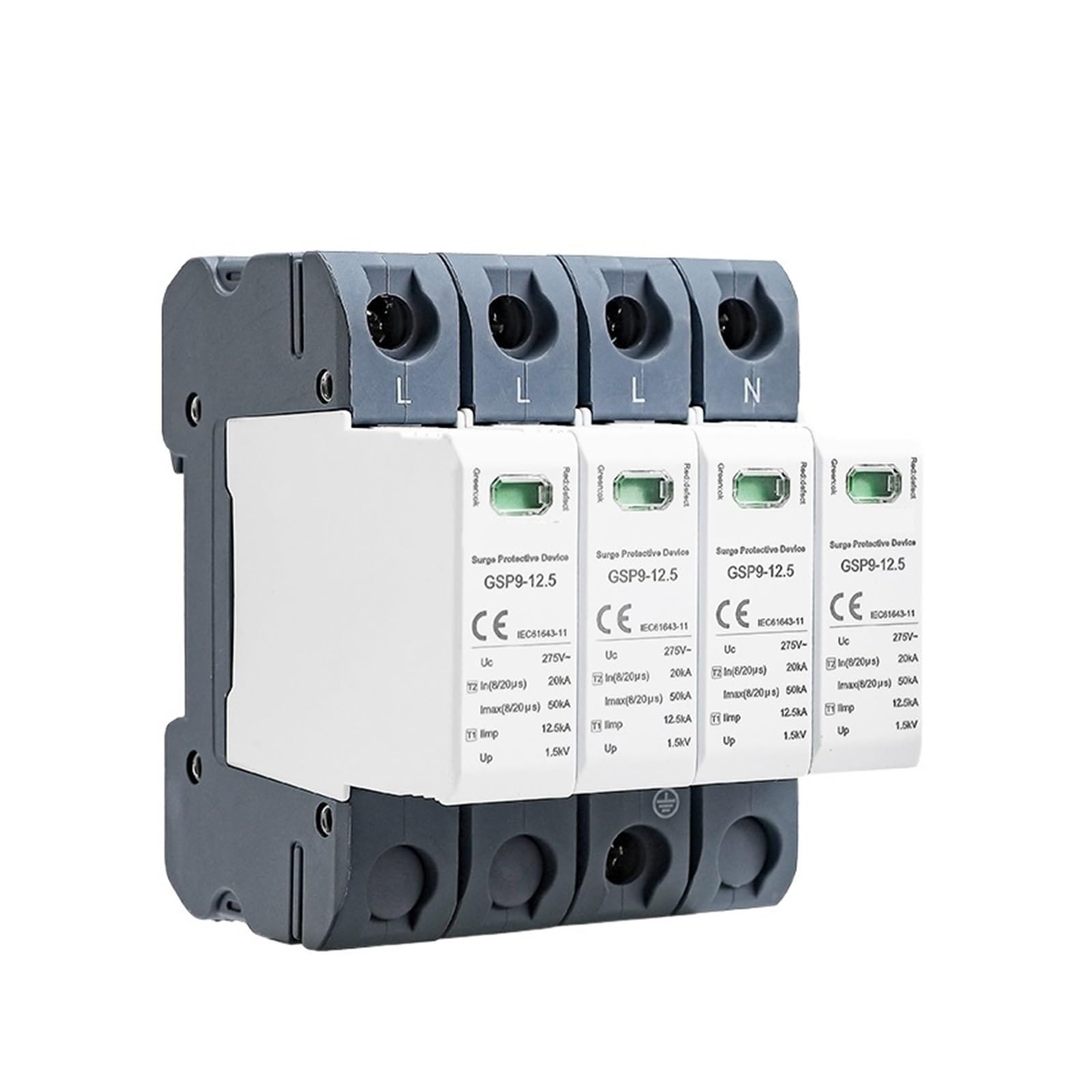scaricatore GSP9 12.5KA T1+T2 SPD 4P 3P+N Protezione Contro Le sovratensioni 275VAC Limp:7/12.5KA Dispositivo scaricatore a Bassa Tensione SPD (Size : 3P NPE 12.5KA 275VAC)