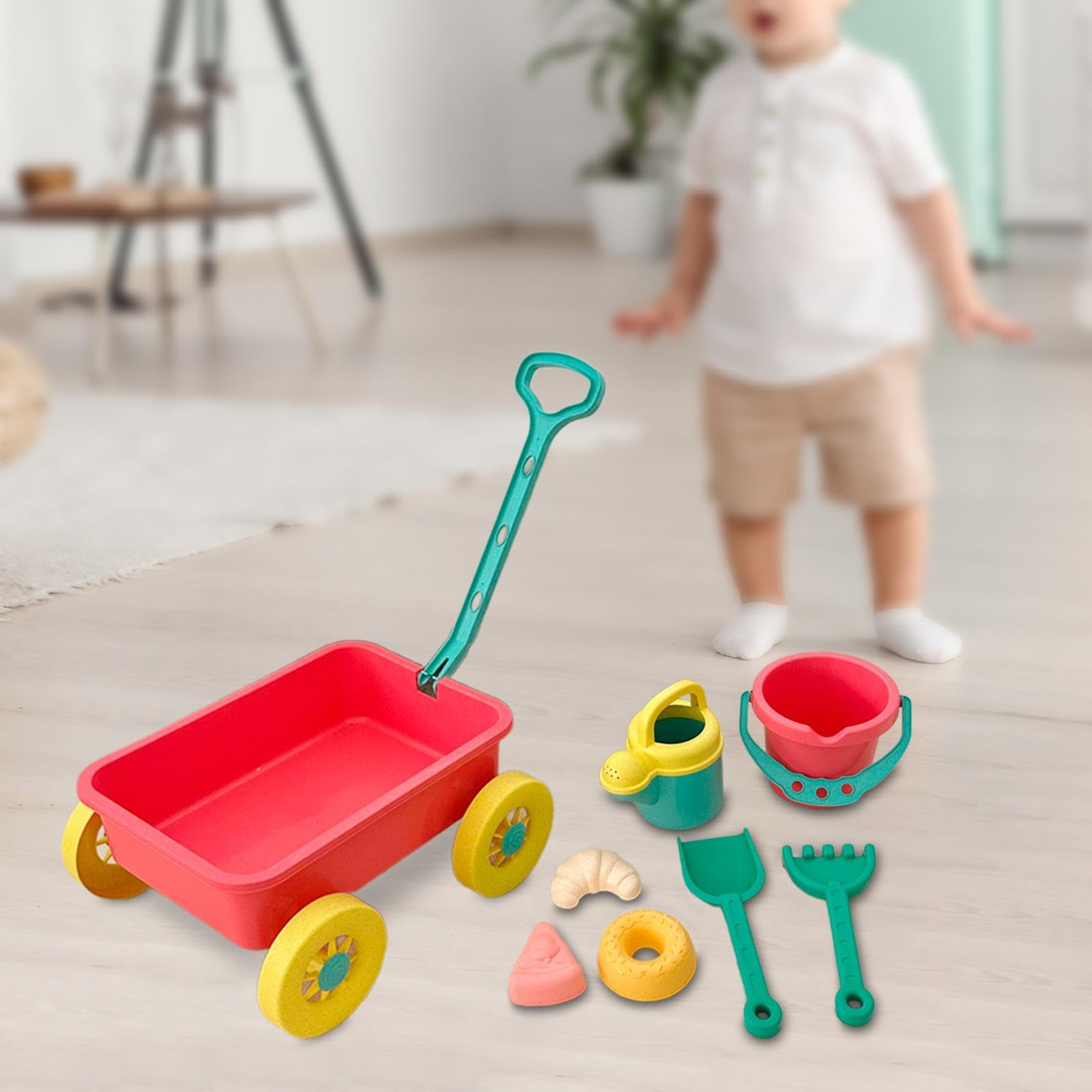 Sharplace Ruota da Sabbia con Secchiello per L'acqua, Carrello per Bambini con Ruote, Giocattolo Educativo, Giocattolo da Spiaggia per Bambini, Piccolo Carr, Rosa