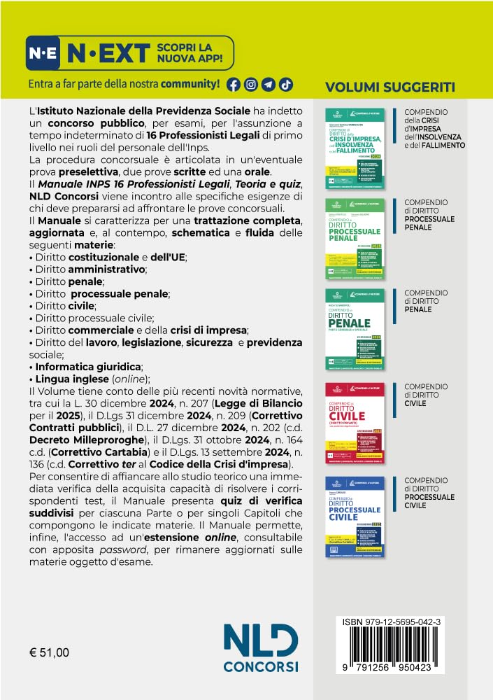 Concorso INPS 16 Avvocati Professionisti Legali (ampliato a 43 posti). Manuale teoria + quiz online per tutte le prove