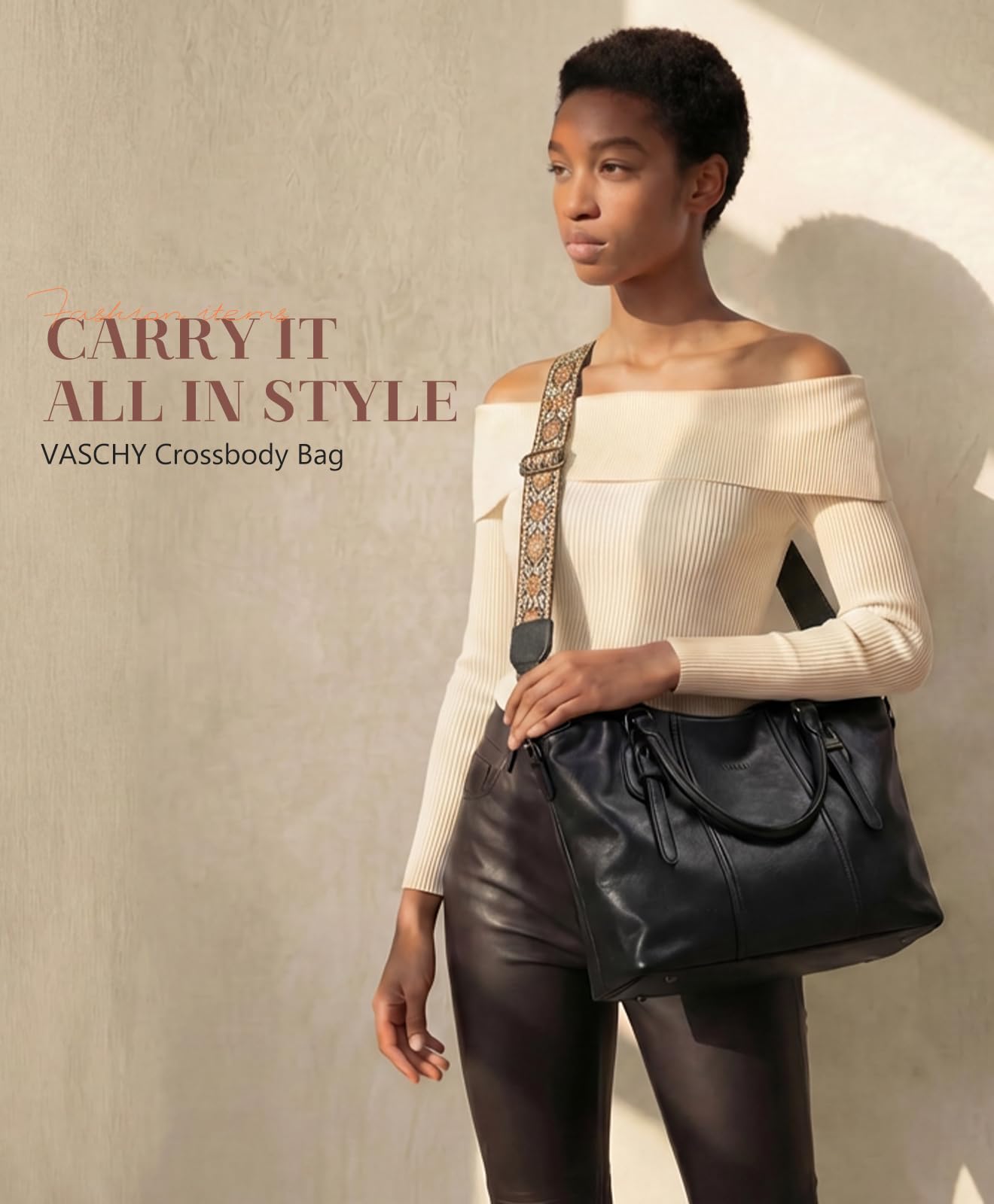 VASCHY Torby hobo dla kobiet, wegańska skórzana torba z górnym uchwytem, torebka na ramię, torebka z paskiem do gitary crossbody,
