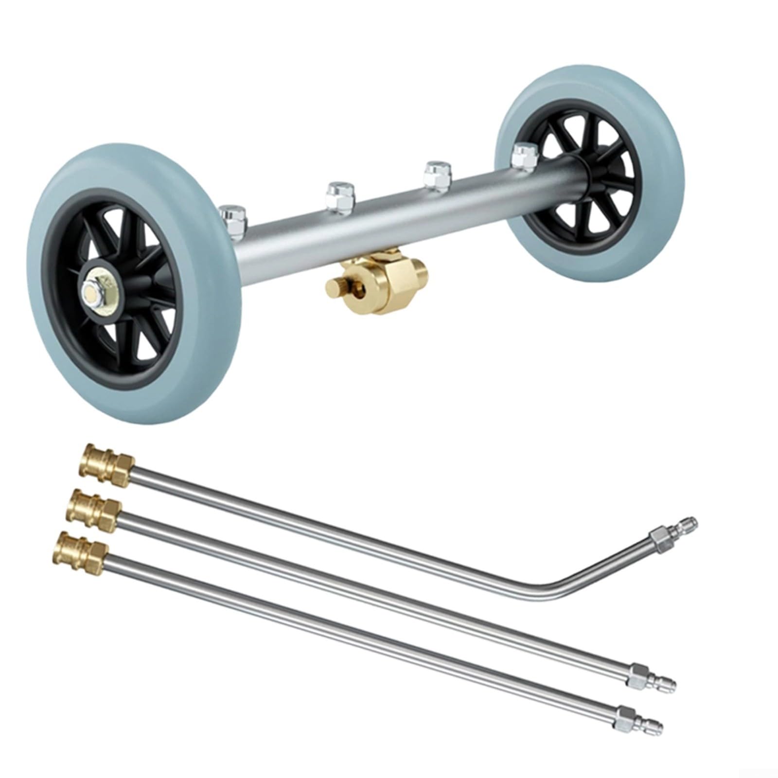 4000 PSI Limpiador de subsuelo de 16 pulgadas para hidrolimpiadora, 4 boquillas con varillas de extensión, accesorios de limpieza de metal, color plateado