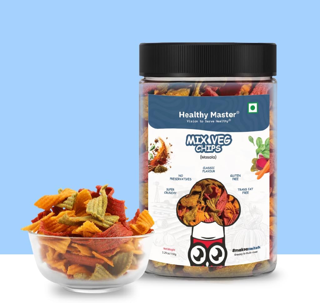 Healthy Master Mixed Vegetable Chips (5.29Oz) - Beetroot, Spinach & Carrot Chips, High Protein Snacks and Low Calorie Snacks, Gluten Free, Baked Not Fried, Healthy Snacks for Adults & Kids