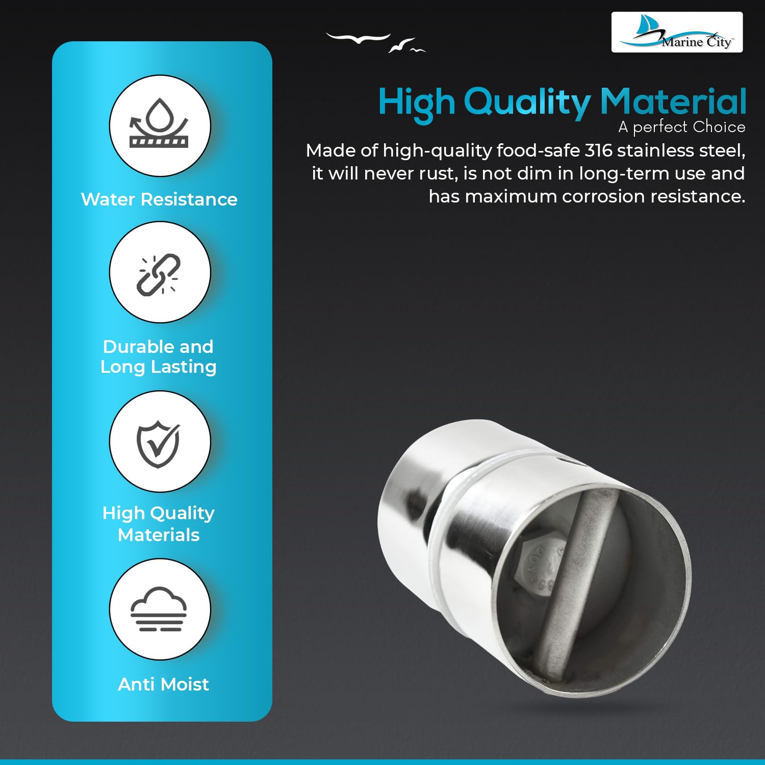 MARINE CITY 316 - Supporto girevole per canna da pesca, in acciaio inox, 4 pezzi