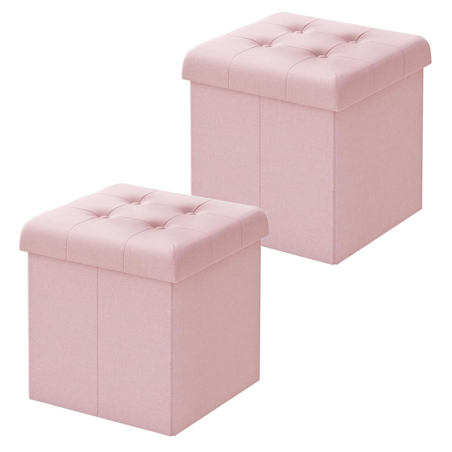 WOLTU Juego de 2 Puff Baúl Plegable CuadradoTaburete para Almacenamiento Otomanos Caja de almacenaje con Tapa Reposapiés Sofá 37,5x37,5x38cm Rosa