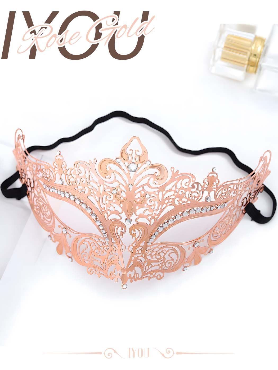IYOU Masque Masquerade Masqué Rose Doré pour Femmes Masques Bal Masque Vénitien Strass