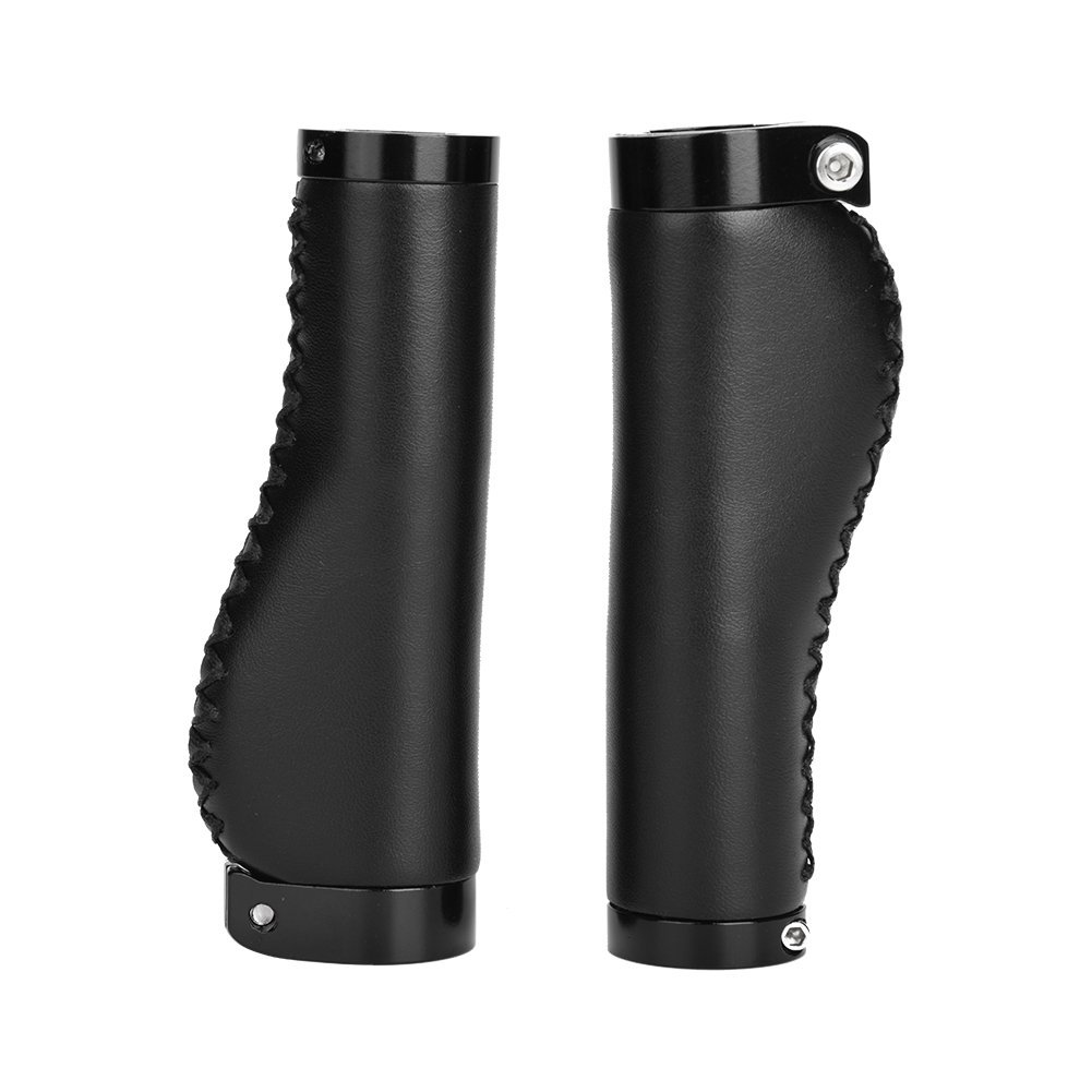 Bike Handlebar Grip, Leather Bicycle Grips, Lock-on Bike Handlebar Grips, Non-Slip-PU Bicycle Handle, Grips Widen Holding Surface for Cycling, Mountain and Bicycles Accessories (Black, 1Pair)