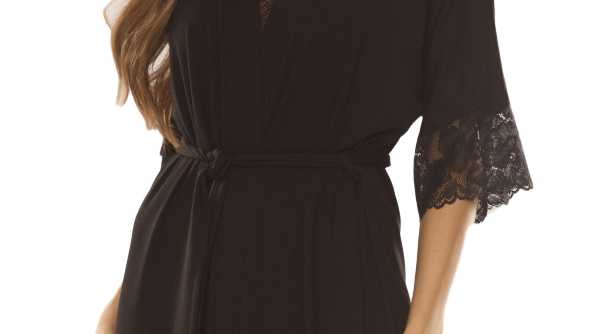 Selente Sweet Dreams eleganter Morgenmantel (made in EU) aus feiner Viskose mit Spitze