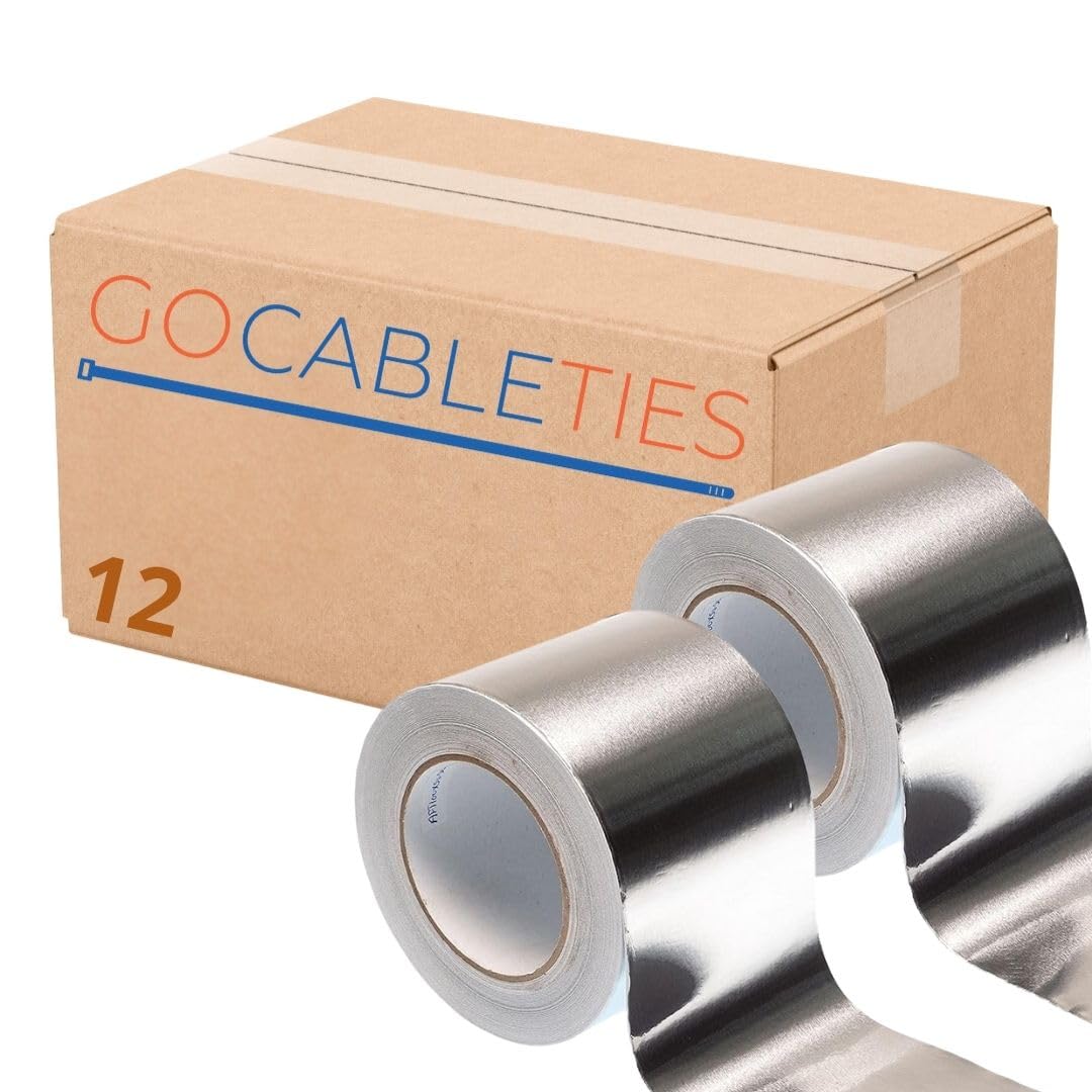 Gocableties Aluminium Foil Tape, 100mm (4") x 50m, Ten Roll Bulk Pack Adhesive Insulation Tape for Insulating, HVAC Repair, Sealing Ducts, and Pipework, 12 Rolls — image 1