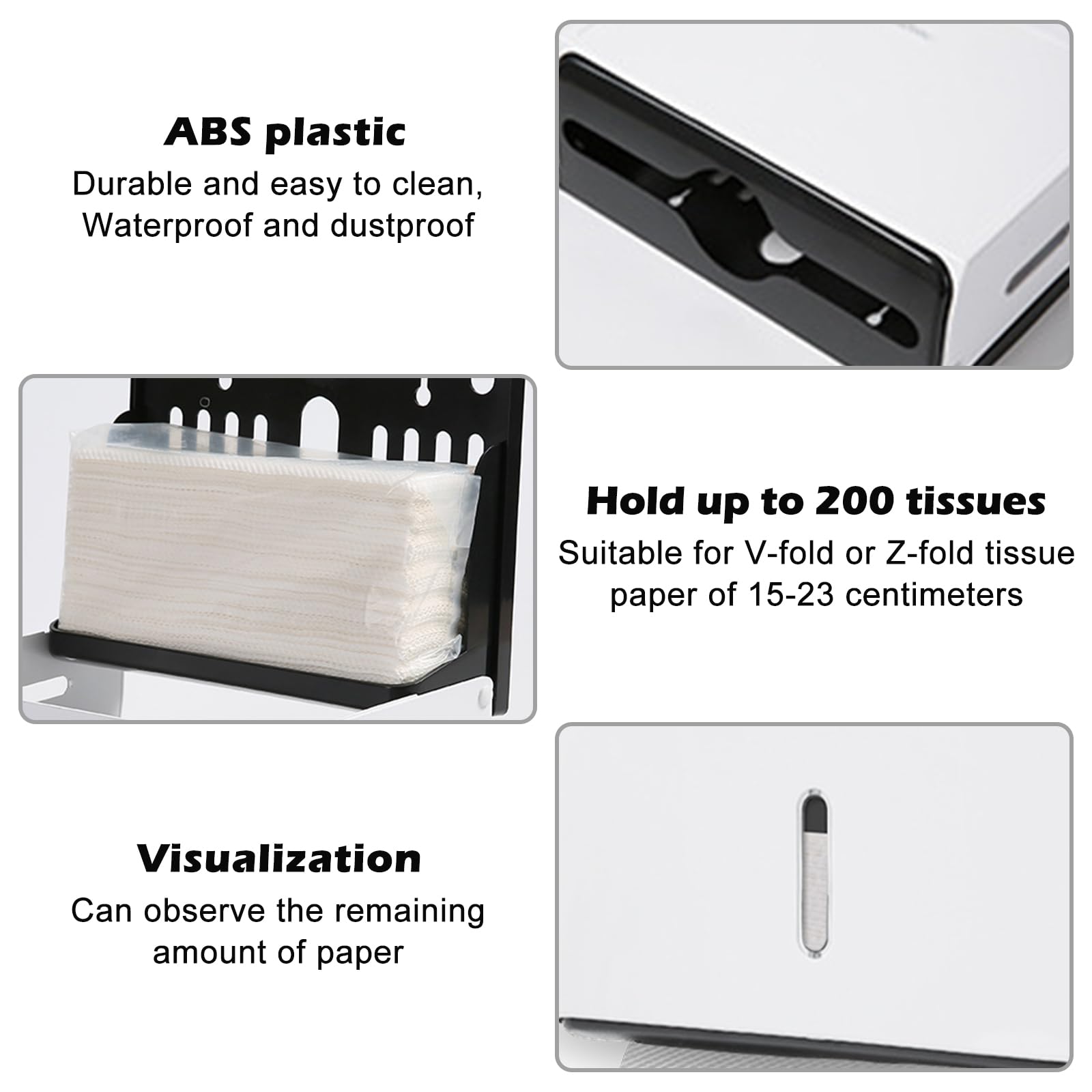Produktbild von Papierhandtuchspender Wandmontage – Für 200 Z-Falz/C-Falz Tücher, ABS-Kunststoff, Mit Sichtfenster, Klebe- Oder Schraubmontage, Für Bad & Küche