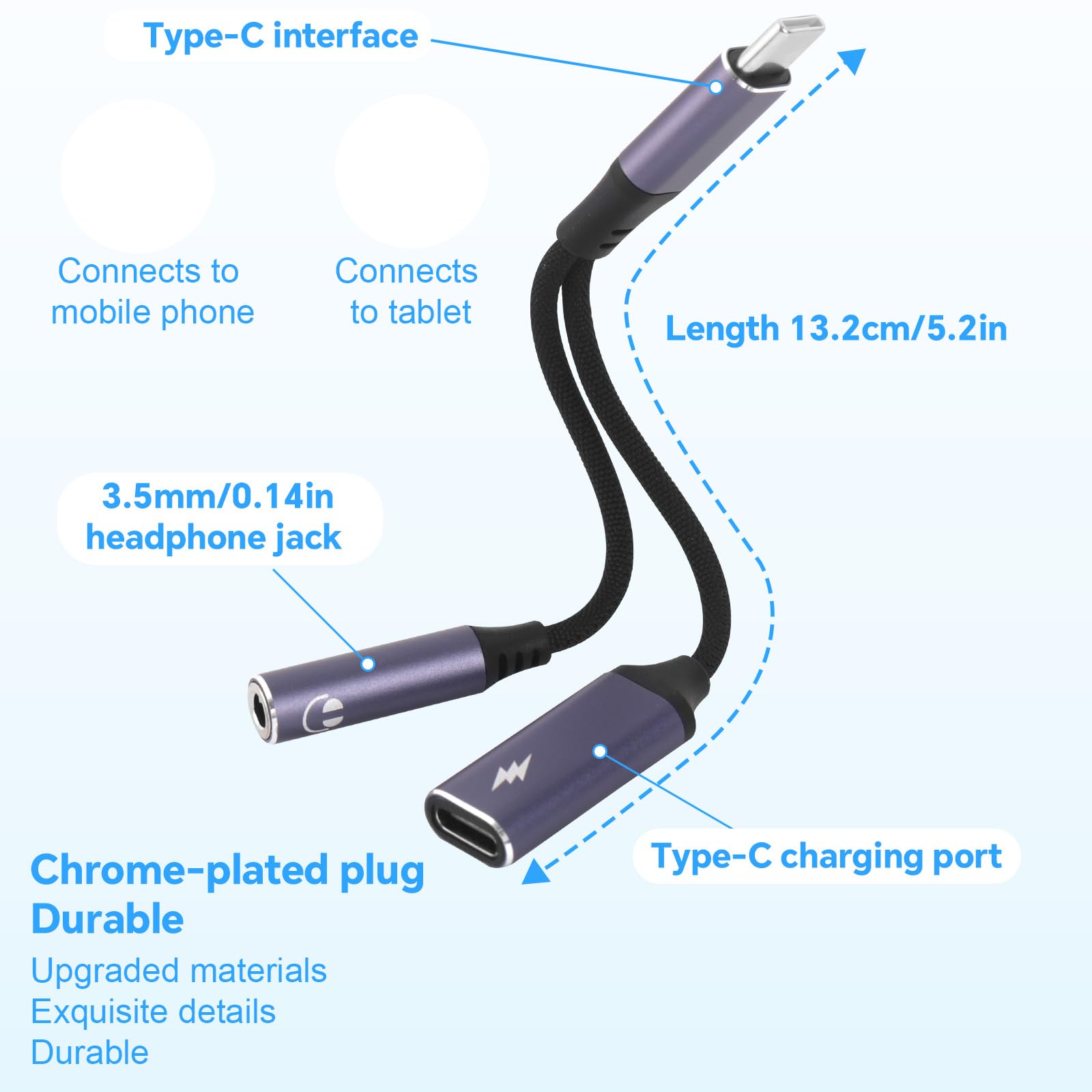 2 Pezzi Adattatore Audio da USB-C a Jack 3,5mm con Ricarica Rapida PD da 60W, Jack Cuffie DAC 2-in-1 per iPhone Gaming Auto AUX e Altro USBC