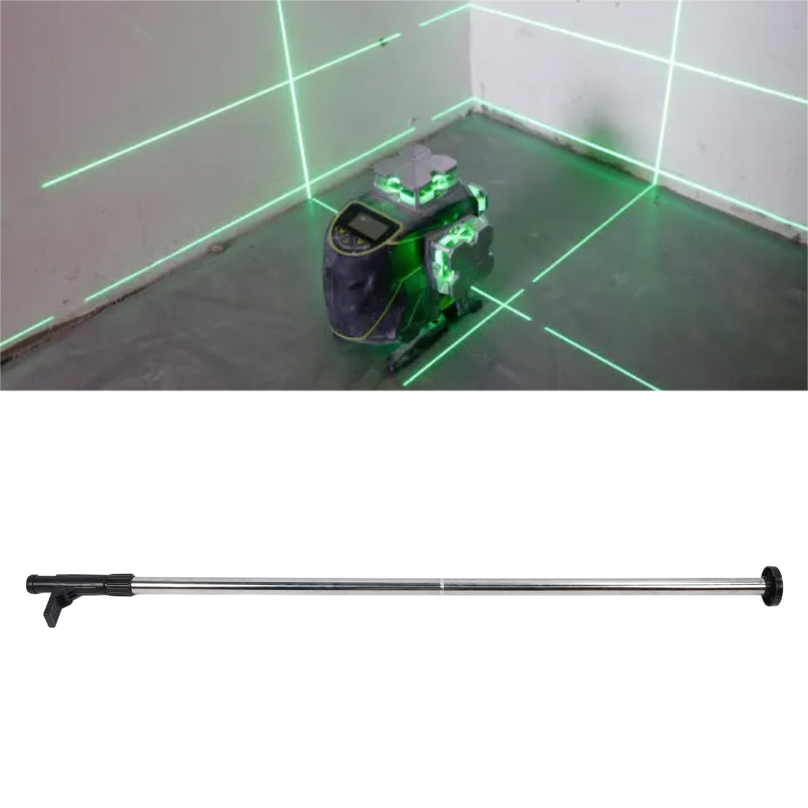 Tyczka Teleskopowa o Wysokości 2,4 M i Wysokości 2,4 M Stop Aluminium Dowolna Regulacja Poziomu Akcesoria do Prętów Montażowych Interfejs 6 Mm i 15,2 Mm do Laserów Obrotowych i
