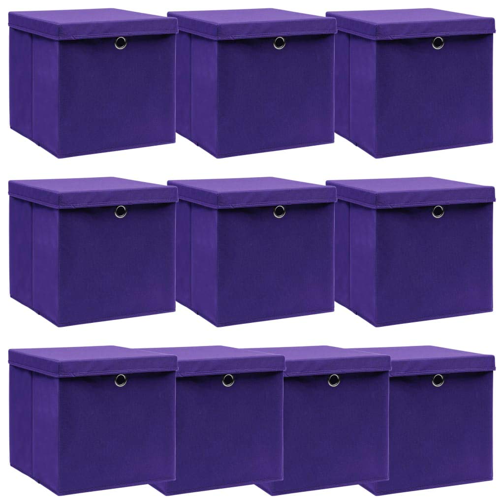 Chusui Aufbewahrungsboxen mit Deckel, 10 Stück, Organizer für Schubladen, Organizer, Spielzeugbox, Aufbewahrungsbehälter, Aufbewahrungsbehälter, violetter Stoff, 32 x 32 x 32 cm