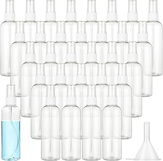 CertBuy 30 Pack Plastic Spray Bottles Fine Mist 4oz / 120ml, Clear Empty Travel Spray Bottle with Funnel, Refillable Fine Mist Spray Bottle for Travel, Essential Oil, Perfume