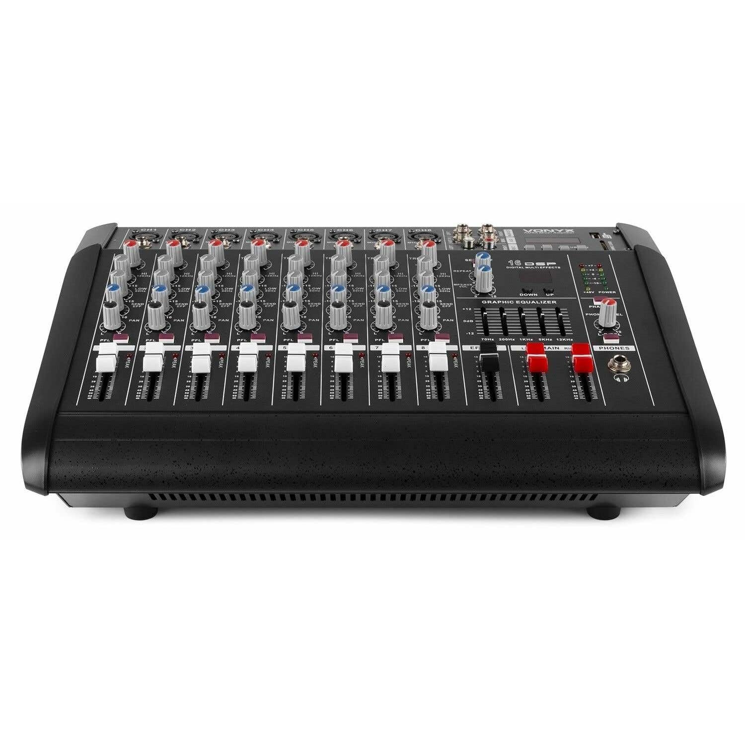 VONYX AM8A Mixer 8 Canali con Amplificatore da 1000 Watt Integrato, Bluetooth, MP3/USB/SD, 16 Effetti Digitali, Ingresso RCA, Audio Professionale, DJ, Discoteca