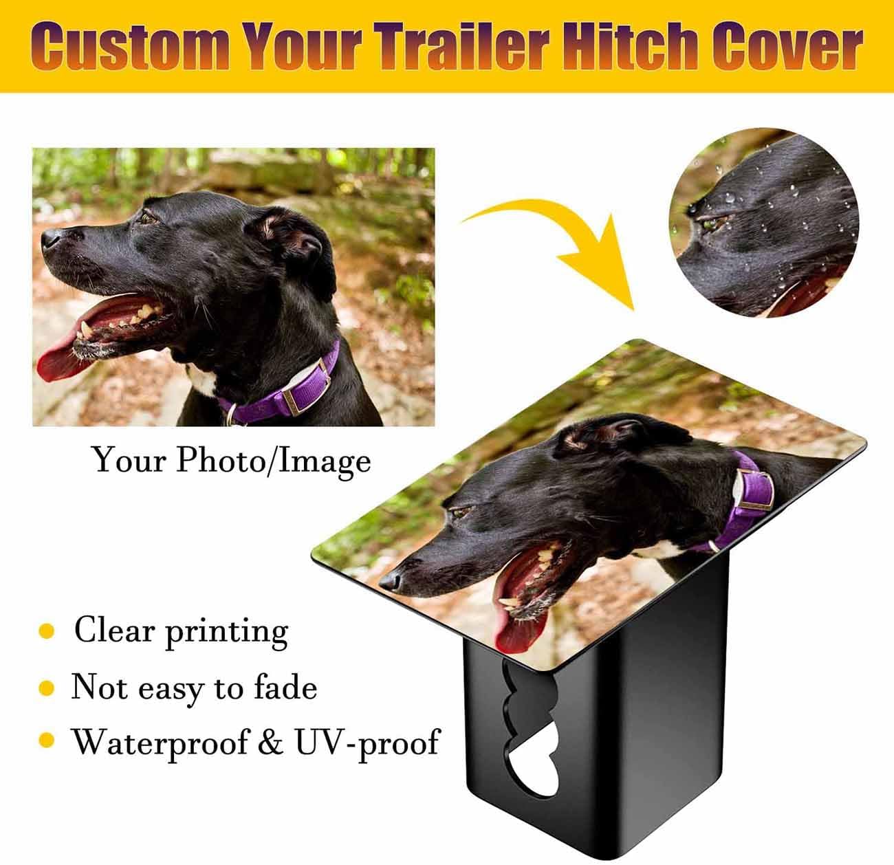 Custom Personalized Tow Metal Trailer Hitch Cover with Photo/Image and Text Heavy 2 Inch Receiver Plug Cover for Trucks SUV Pickups Accessories