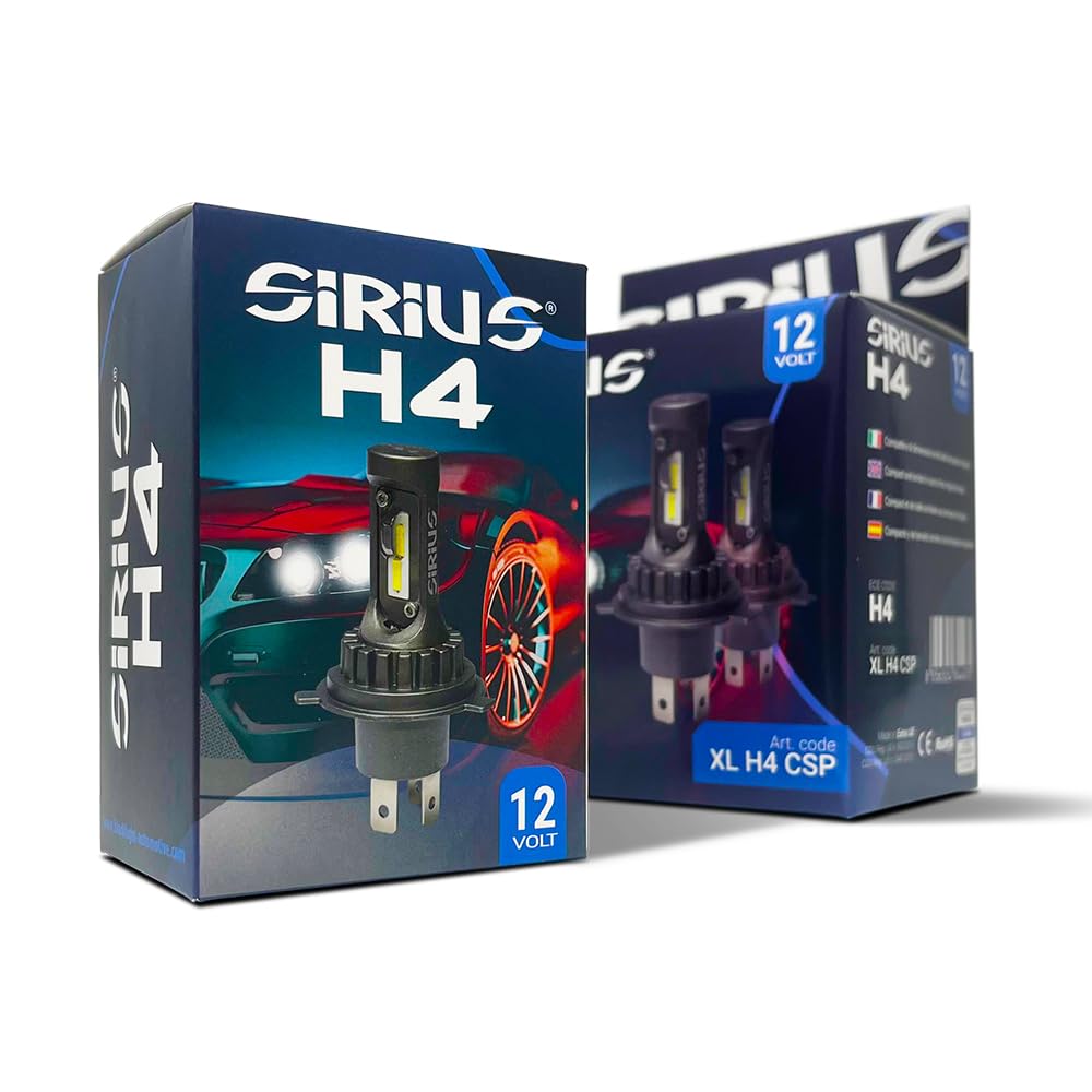 DISCORAMA® KIT LAMPADE LED SIRIUS H4 12V 6000K CHIP CSP COPPIA FARI AUTO MOTO LUCE BIANCA