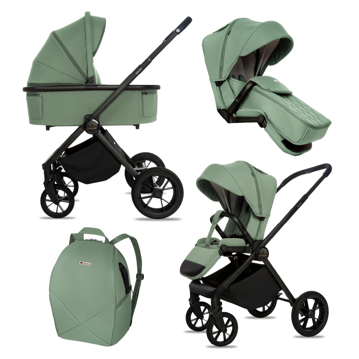 BabyLux® Poussette 2en1 BOLDO, Pliable Set De Poussettes Combinées Légères