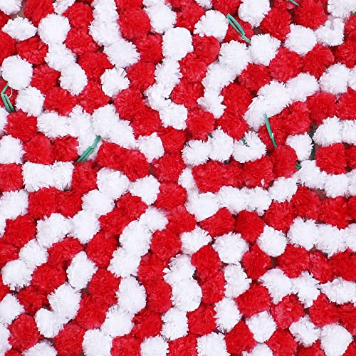 The Art Box Artificial Marigold Garland Pack Of 5 Pcs - 5 Feet Each, Red And White Valentine Decorations Wedding Fake Flowers Strands Fall Hanging Garland Christmas Party Indian Pooja Diwali Decor #TOP6