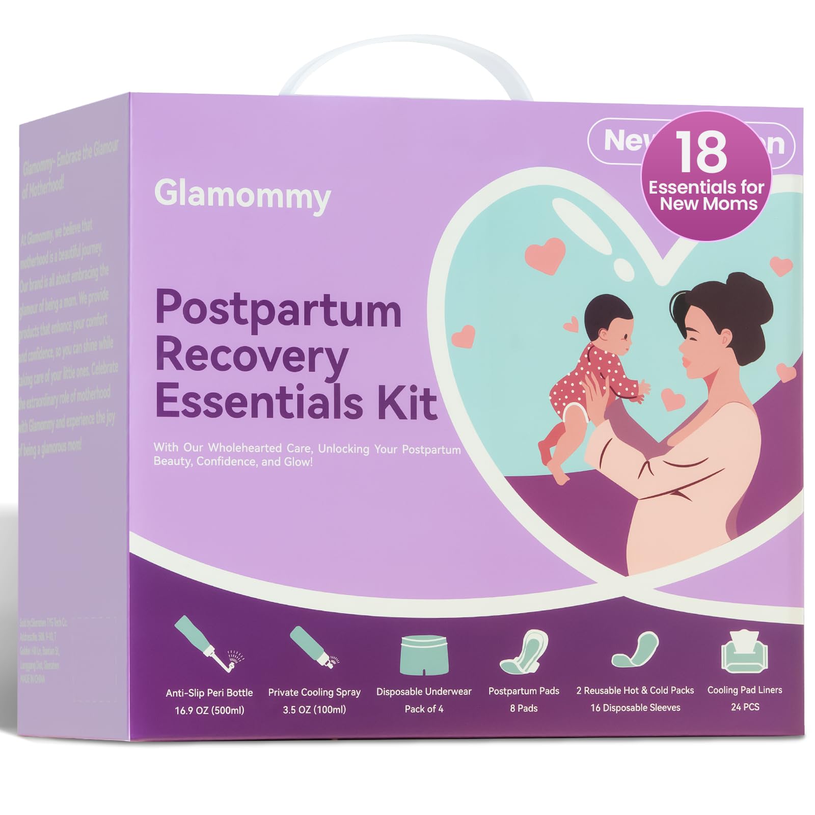 Postpartum Recovery Essentials Kit for Women, Labor & Delivery Postpartum Care, Peri Bottle, Cooling Spray, Disposable Postpartum Underwears, Postpartum Pads, Hot&Cold Packs, Soothing Liners