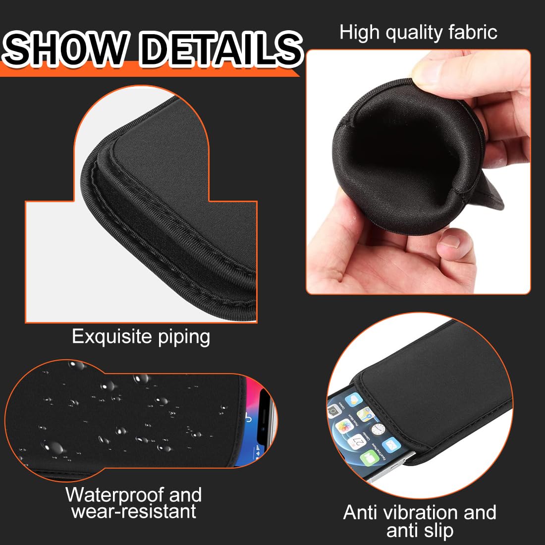 Calzini per cellulare,1 borsa impermeabile nera per telefono, custodia universale per telefono, custodia protettiva antiurto universale in neoprene