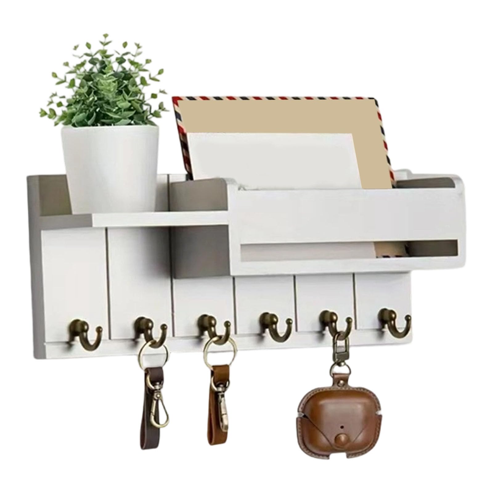 Zeiwohndc Wooden Wall Shelf Featuring Multiple Compartments for Letters and Decor Wall Mounted Shelf