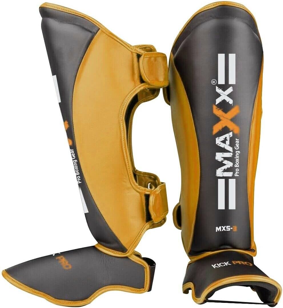 pair of Genuine Leather Boxing shin Guard Instep Pad Leg protectors (Xlarge)
