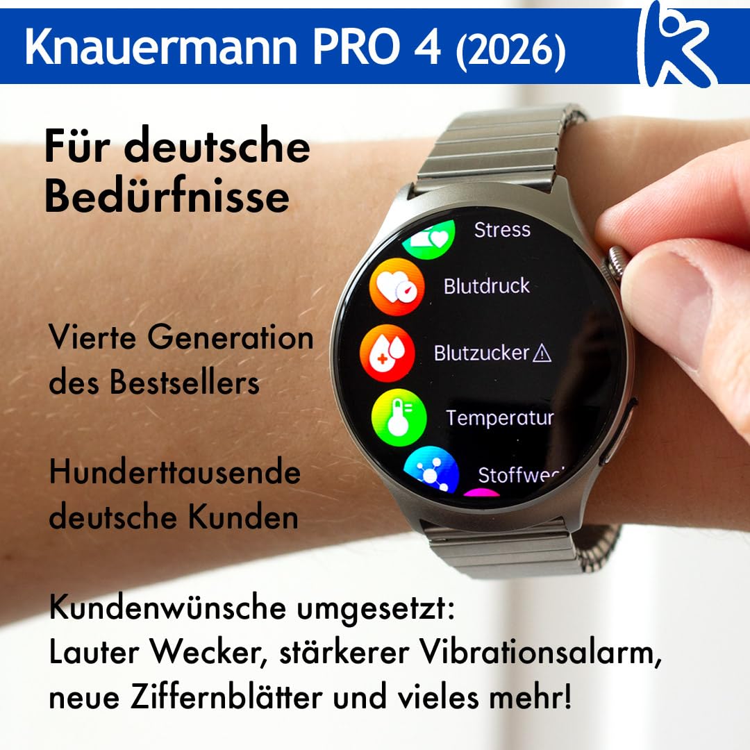 Knauermann Pro 4 ECG Healthy Watch - Reloj Inteligente con función telefónica – Reloj Inteligente Plateado – Pulso presión Arterial oxígeno en Sangre HRV – Análisis del sueño – para Hombre y Mujer