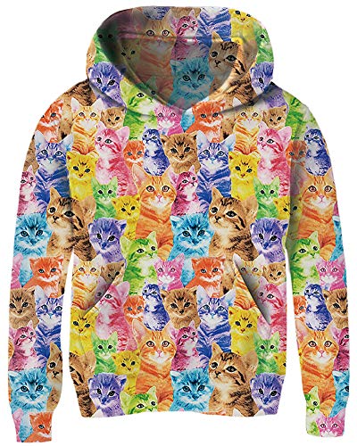Teens Cool Cat Pullover Sweater for Girls Fasion Purple Red Orange Animal Zoo Meow Hoodies 13 14 Years Juniors 3D Print Long Sleeve Spring Outfits Young Boys School Loose Fit Sports Sweatshirts
