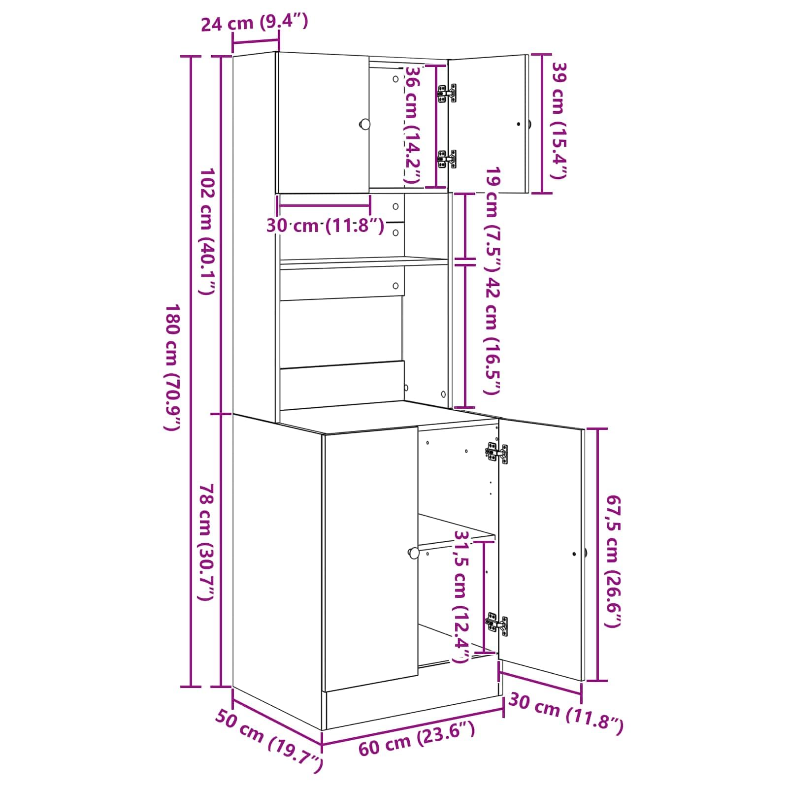 vidaXL Buffet de Cuisine avec Porte 2 pcs Bois Ancien 60 x 50 x 180 cm, Rangement spacieux, Buffet rectangulaire Moderne, Organisateur Chic pour la Salle à Manger, Meuble Efficace