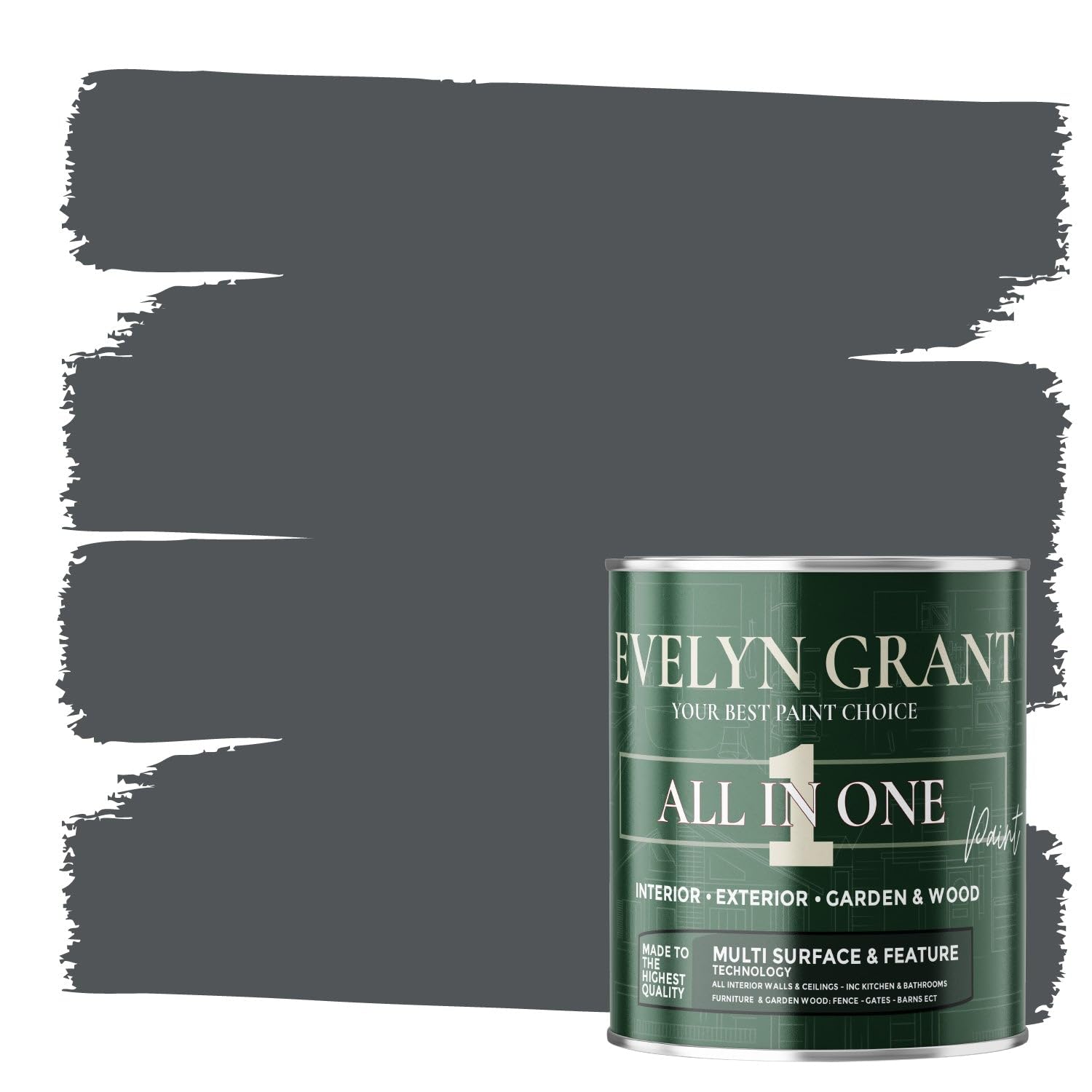 Evelyn Grant All-IN-ONE Paint & Primer - Multi-Surface Paint For Interior Walls, Outdoor Garden & Exterior Walls, Wood Furniture | High Durability Multi-Feature - Anthracite Grey - 1L - Matt โ image 1